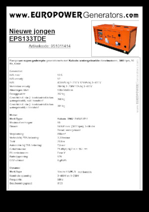 डीजल पावर जनरेटर Europower New Boy EPS133TDE (S)