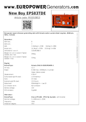 डीजल पावर जनरेटर Europower New Boy EPS83TDE (S)
