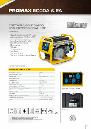 डीजल पावर जनरेटर Vanguard Promax 6000 EA