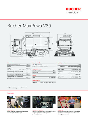 डुअल ऑपरेशन स्वीपर ट्रक Bucher-Schörling MaxPowa V80t