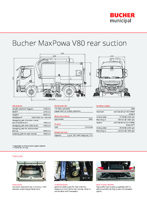 डुअल ऑपरेशन स्वीपर ट्रक Bucher-Schörling MaxPowa V80t rear suction