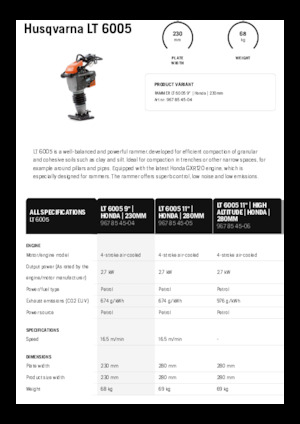 गैसोलीन और डीजल रैमर Husqvarna LT 6005