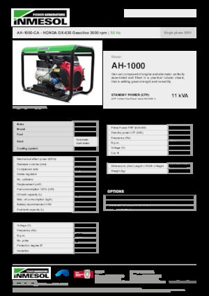 गैसोलीन पावर जनरेटर INMESOL AH-1000-CA