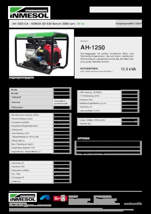गैसोलीन पावर जनरेटर INMESOL AH 1250-CA