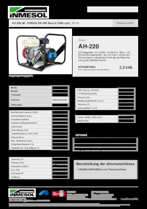 गैसोलीन पावर जनरेटर INMESOL AH-220-M