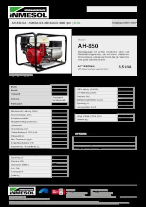 गैसोलीन पावर जनरेटर INMESOL AH-850-CA