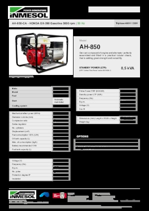 गैसोलीन पावर जनरेटर INMESOL AH-850-CA