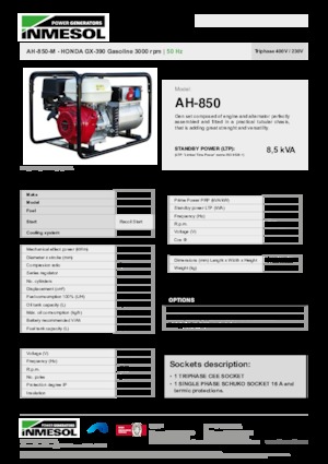 गैसोलीन पावर जनरेटर INMESOL AH-850-M
