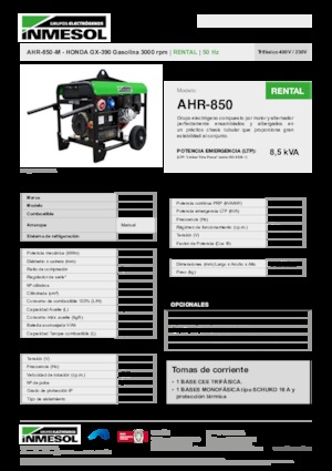 गैसोलीन पावर जनरेटर INMESOL AHR-850-M