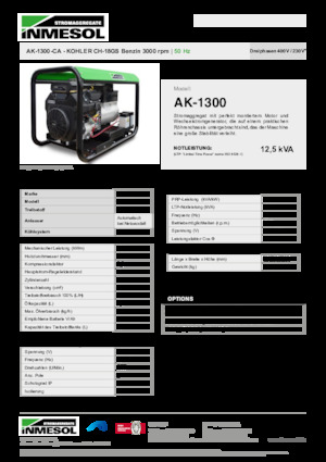 गैसोलीन पावर जनरेटर INMESOL AK-1300-CA