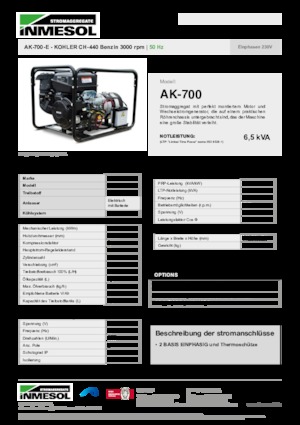 गैसोलीन पावर जनरेटर INMESOL AK-700-E