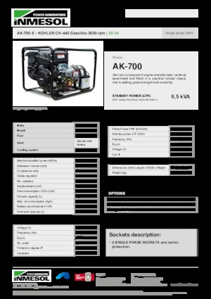 गैसोलीन पावर जनरेटर INMESOL AK-700-E