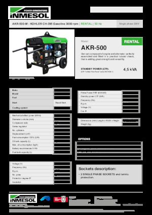 गैसोलीन पावर जनरेटर INMESOL AKR-500-M