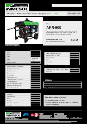 गैसोलीन पावर जनरेटर INMESOL AKR-900-E