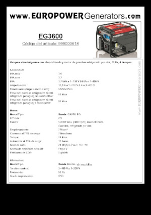 गैसोलीन पावर जनरेटर Europower EG3600