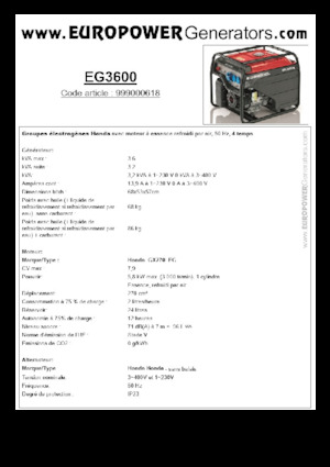 गैसोलीन पावर जनरेटर Europower EG3600