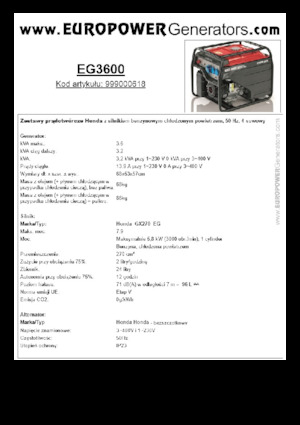 गैसोलीन पावर जनरेटर Europower EG3600