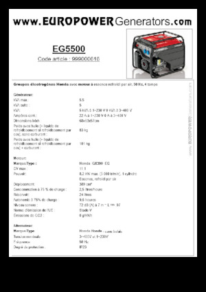 गैसोलीन पावर जनरेटर Europower EG5500