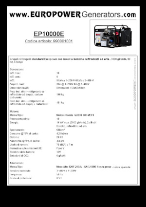 गैसोलीन पावर जनरेटर Europower EP10000E (MA)