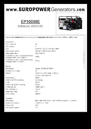 गैसोलीन पावर जनरेटर Europower EP10000E (MA)