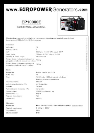 गैसोलीन पावर जनरेटर Europower EP10000E (MA)