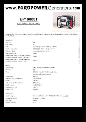 गैसोलीन पावर जनरेटर Europower EP10000T (S)