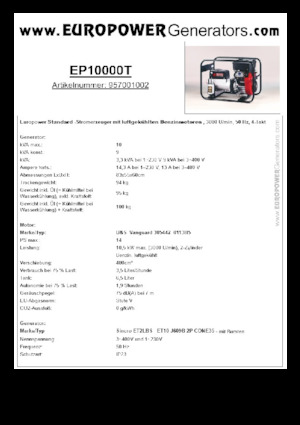 गैसोलीन पावर जनरेटर Europower EP10000T (S)