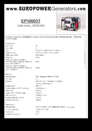गैसोलीन पावर जनरेटर Europower EP10000T (S)