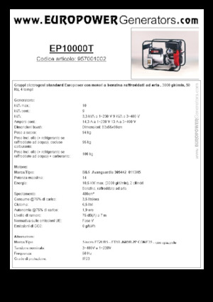 गैसोलीन पावर जनरेटर Europower EP10000T (S)