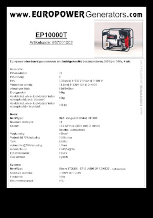 गैसोलीन पावर जनरेटर Europower EP10000T (S)