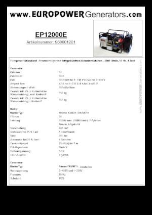 गैसोलीन पावर जनरेटर Europower EP12000E (S)