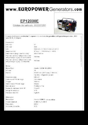 गैसोलीन पावर जनरेटर Europower EP12000E (S)
