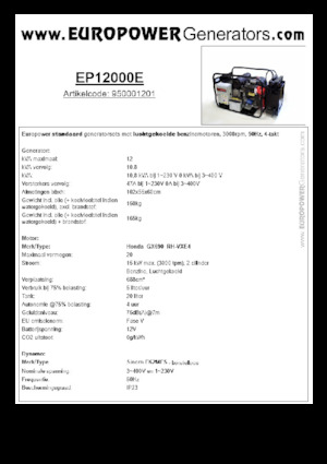 गैसोलीन पावर जनरेटर Europower EP12000E (S)