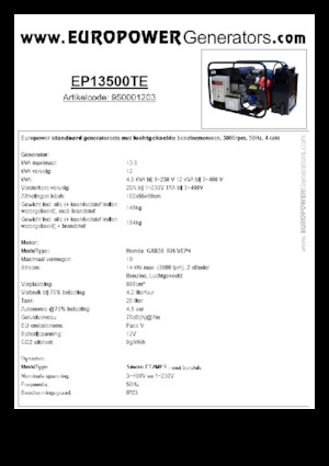गैसोलीन पावर जनरेटर Europower EP13500TE (S)