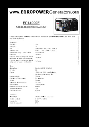 गैसोलीन पावर जनरेटर Europower EP14000E (S)