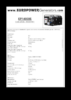 गैसोलीन पावर जनरेटर Europower EP14000E (S)
