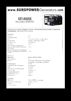 गैसोलीन पावर जनरेटर Europower EP14000E (S)