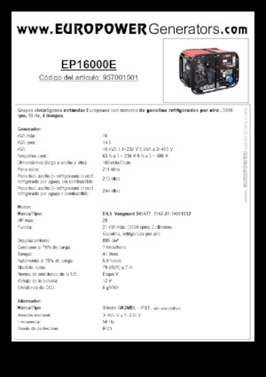 गैसोलीन पावर जनरेटर Europower EP16000E (S)
