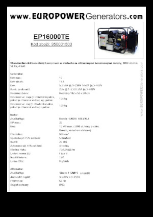 गैसोलीन पावर जनरेटर Europower EP16000TE (S)