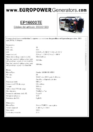 गैसोलीन पावर जनरेटर Europower EP16000TE (S)