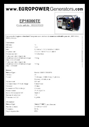 गैसोलीन पावर जनरेटर Europower EP16000TE (S)