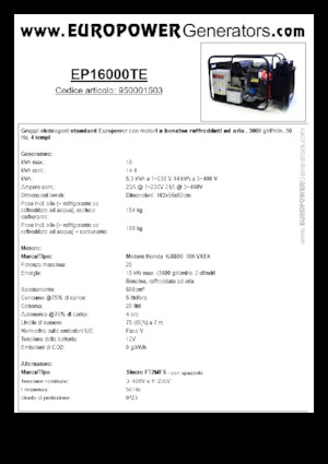 गैसोलीन पावर जनरेटर Europower EP16000TE (S)
