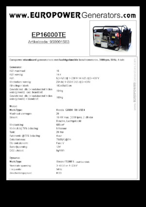 गैसोलीन पावर जनरेटर Europower EP16000TE (S)