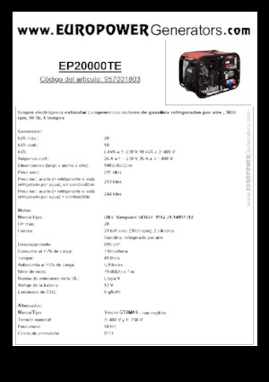 गैसोलीन पावर जनरेटर Europower EP20000TE (S)
