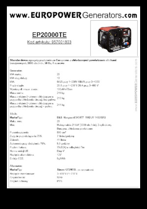 गैसोलीन पावर जनरेटर Europower EP20000TE (S)