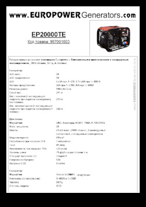 गैसोलीन पावर जनरेटर Europower EP20000TE (S)