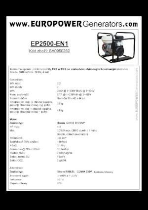 गैसोलीन पावर जनरेटर Europower EP2500-EN1 (S)