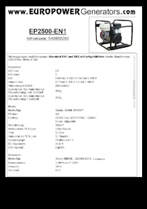 गैसोलीन पावर जनरेटर Europower EP2500-EN1 (S)