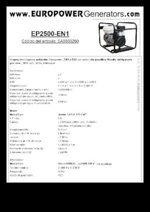 गैसोलीन पावर जनरेटर Europower EP2500-EN1 (S)