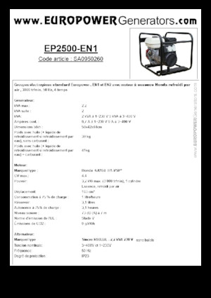 गैसोलीन पावर जनरेटर Europower EP2500-EN1 (S)